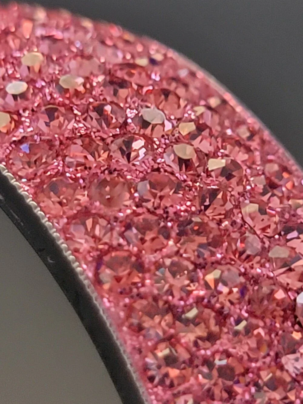 Y2K Pink Crystal Pavé Resin Bangle Bracelet Gunmetal Interior Small Wrist